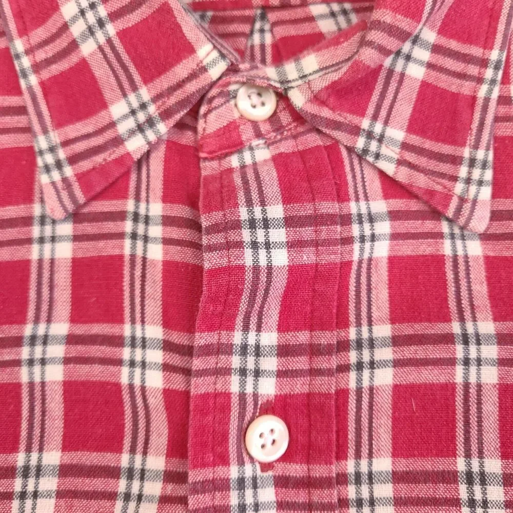 Vintage Polo Ralph Lauren Shirt Mens Medium Red Tartan Plaid Button‎ Down Cotton